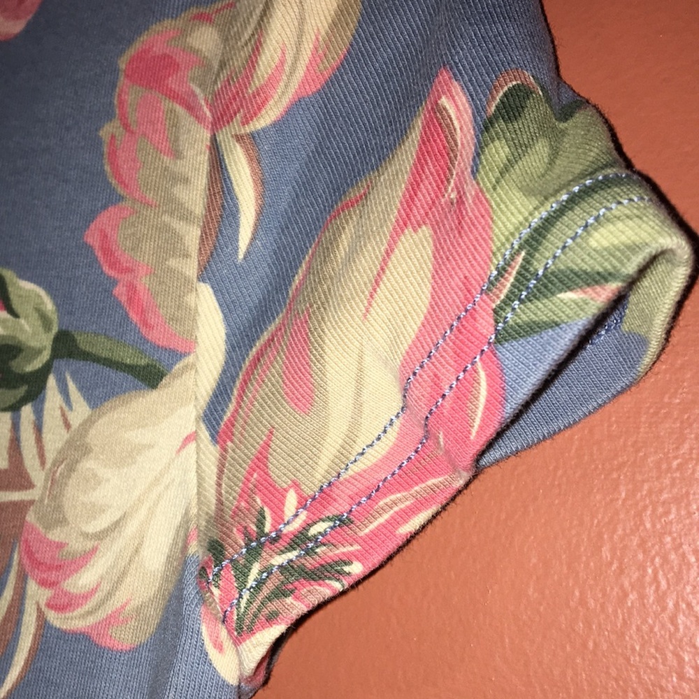 American Living Tropical Floral Blue Tee Shirt Dress Lace Up Front Short Sleeve - Picture 8 of 17